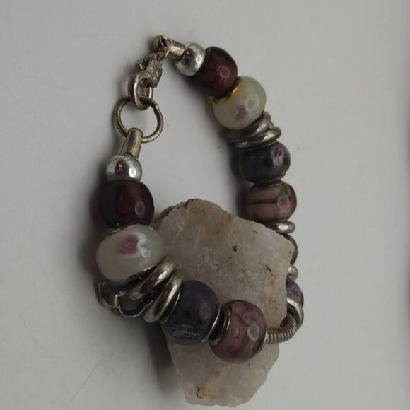 Jewelry - Sterling pink murano cottagecore glass bracelet gift for B0427‎